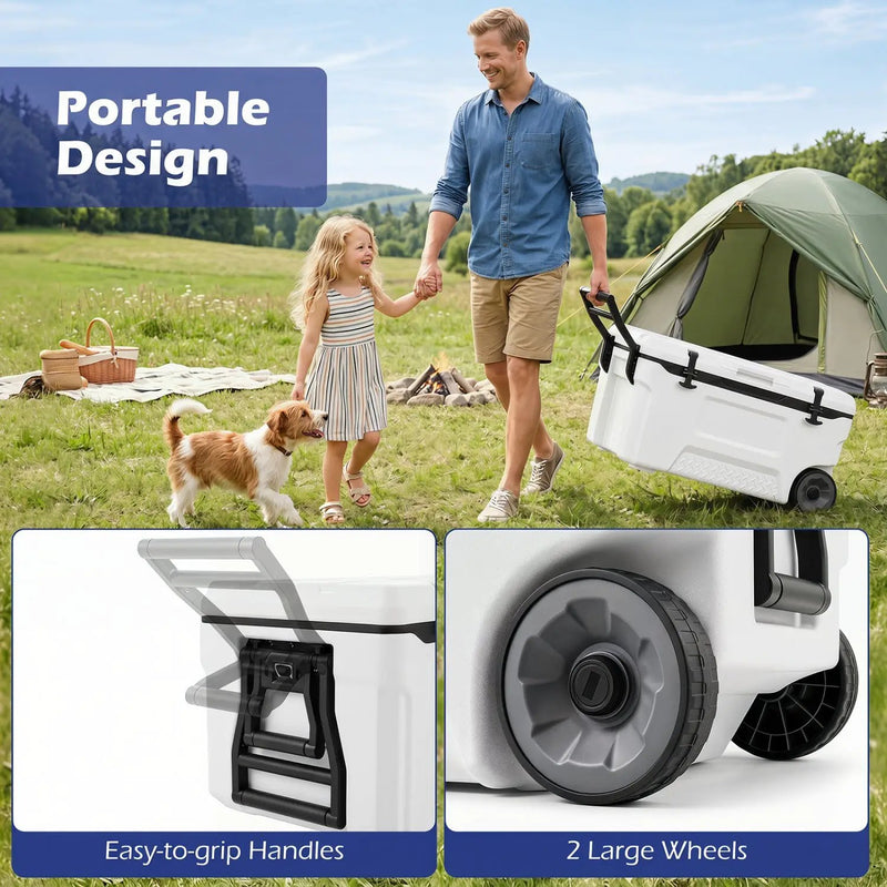 74 Quart Rolling Cooler with Wheels and Fish Ruler by DirectDeals