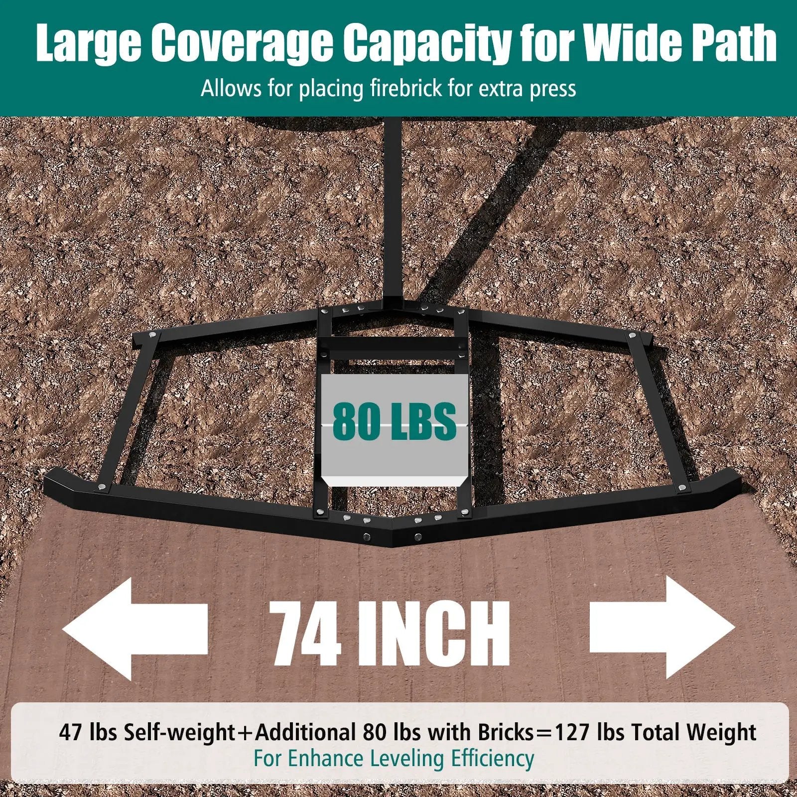 74 inch Wide Driveway Drag Tow Behind Landscape Leveling Rake with Reinforced Bars-Black by DirectDeals