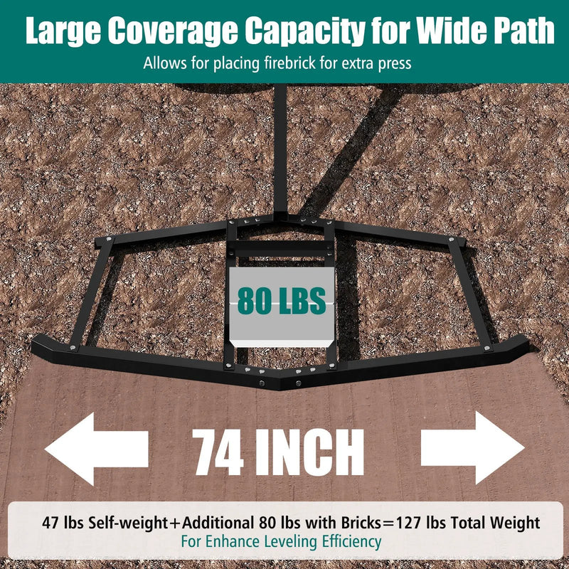 74 inch Wide Driveway Drag Tow Behind Landscape Leveling Rake with Reinforced Bars-Black by DirectDeals