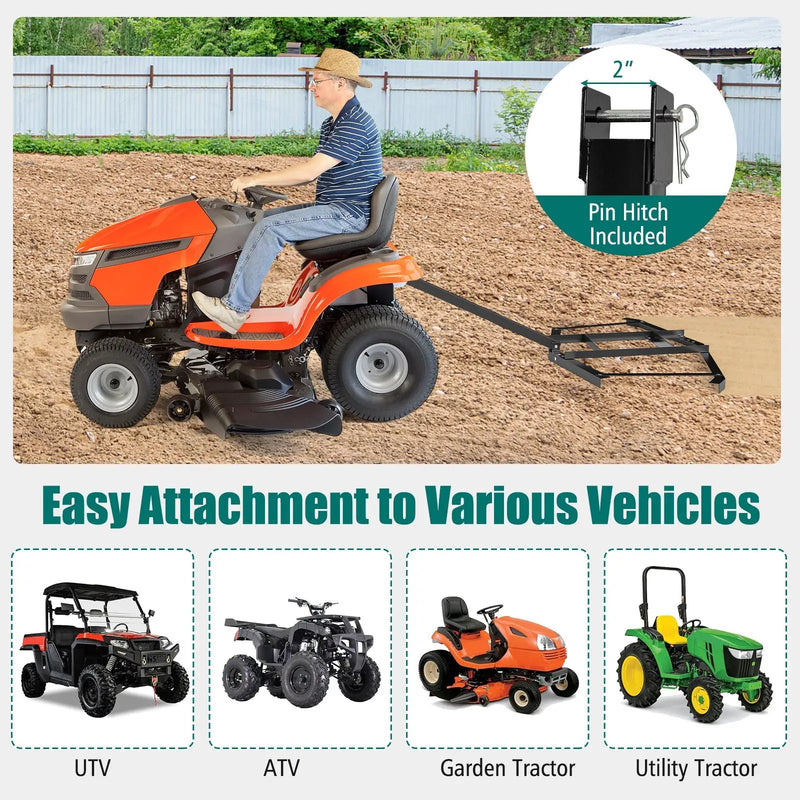 74 inch Wide Driveway Drag Tow Behind Landscape Leveling Rake with Reinforced Bars-Black by DirectDeals