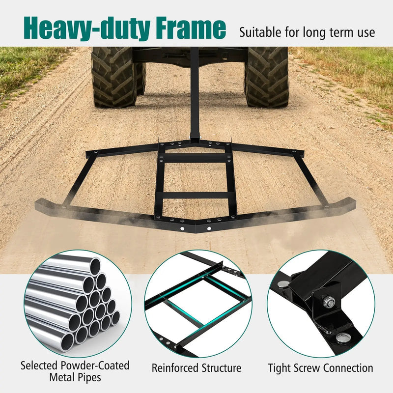 74 inch Wide Driveway Drag Tow Behind Landscape Leveling Rake with Reinforced Bars-Black by DirectDeals