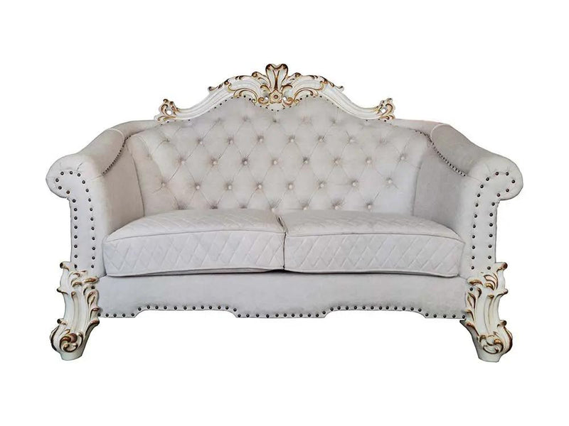 Vendome II - Loveseat With 4 Pillows - Two Tone Ivory Fabric & Antique Pearl by Unique Piece Furniture