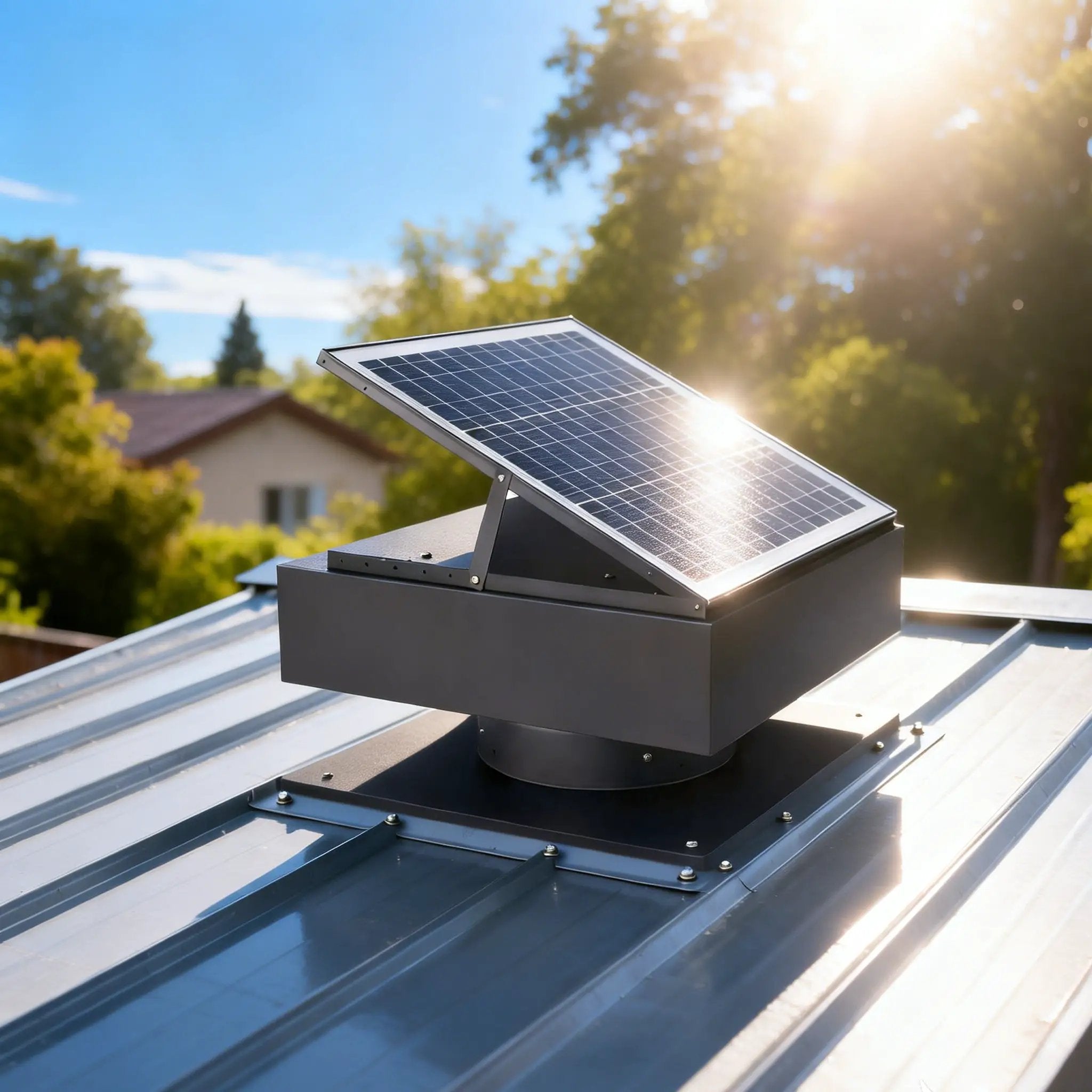 14" Adjustable Square Solar Roof Exhaust Fan, 60W Dual Power Attic Ventilator by HouseOfZazla