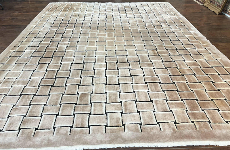 Tibetan Rug 9x12, Handmade, Wool, Modern Design by Jewel Rugs