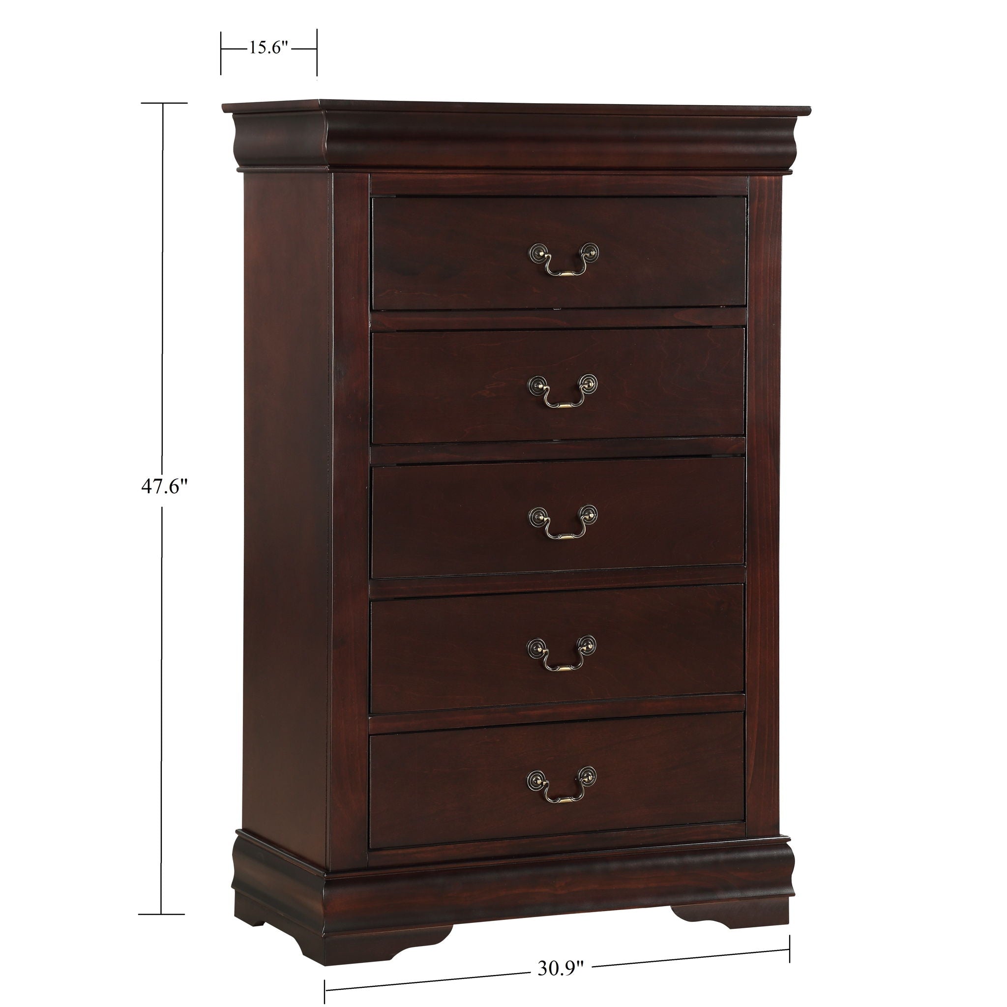 Contemporary Louis Philip Cherry Chest With Five Drawers Solid Wood Ample Storage - Cherry by Unique Piece Furniture