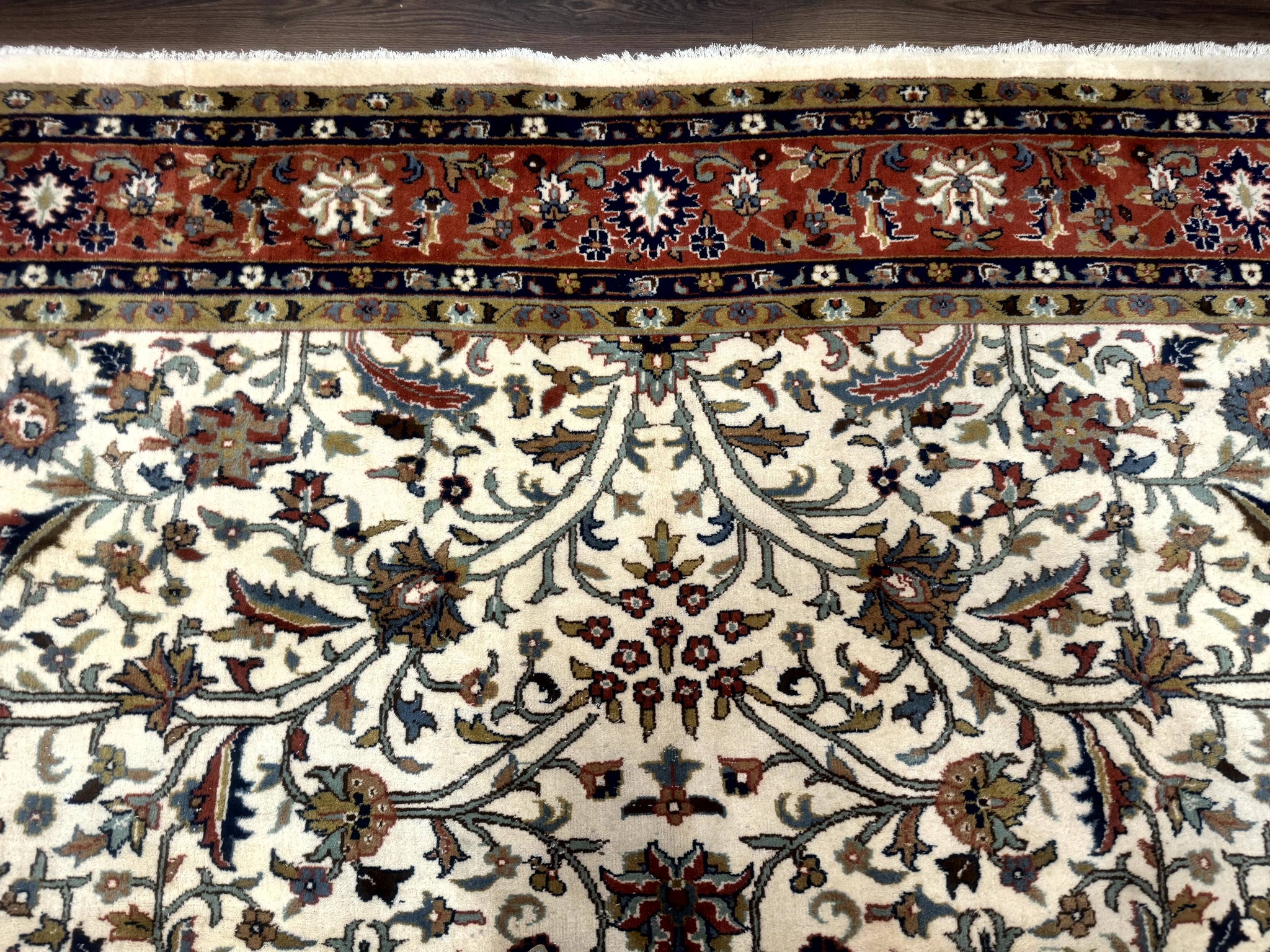 Indo Persian Rug 9x12, Ivory and Red, Traditional Wool Oriental Carpet by Jewel Rugs