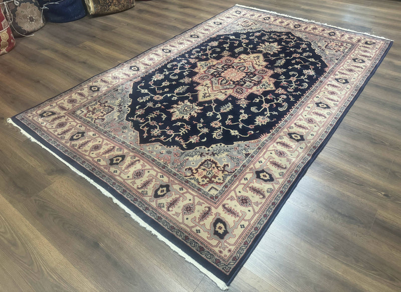Karastan Rug Navy Serapi, Kara Shah Rug, Navy Blue, 5.6 x 8.6, Vintage Karastan Area Rug, Wool Pile Karastan Rug by Jewel Rugs