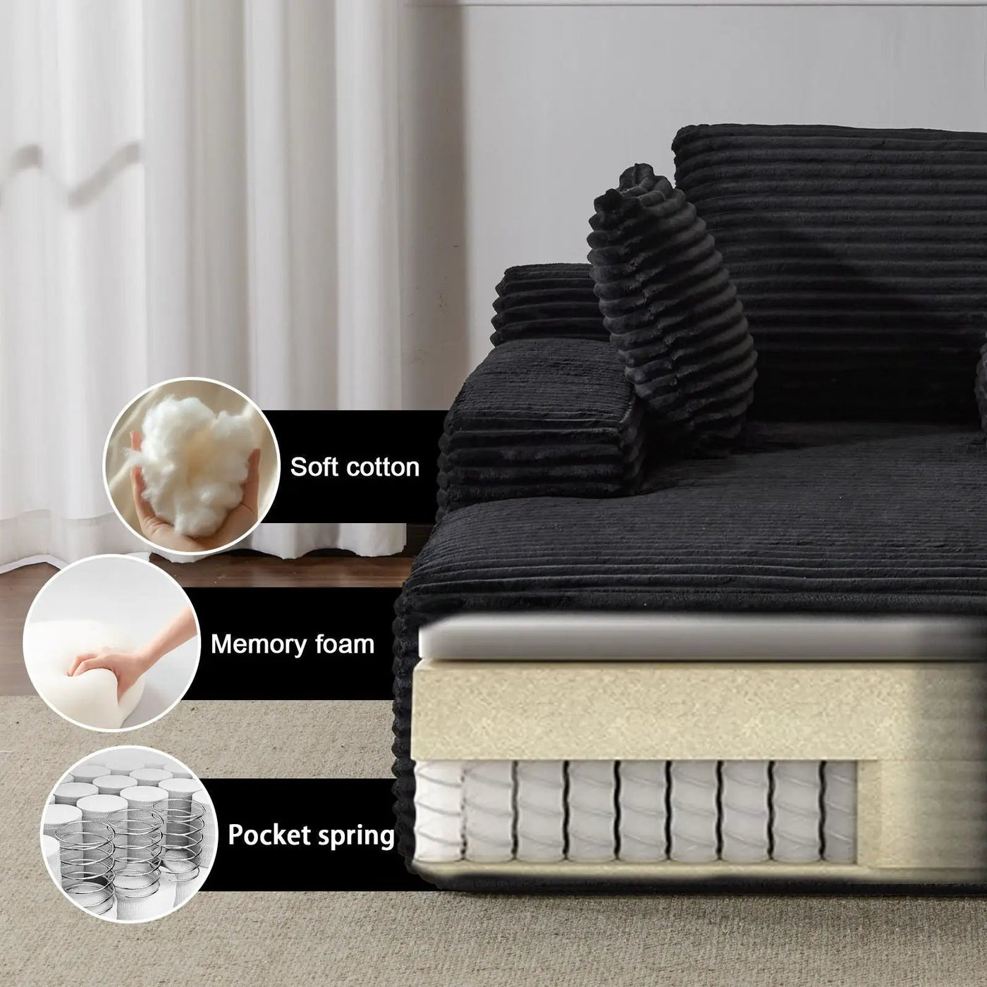 Oversized Chaise Lounge Chair Cozy Cloud Couch With 3 Throw Pillows And Wide Armrest by HouseOfZazla