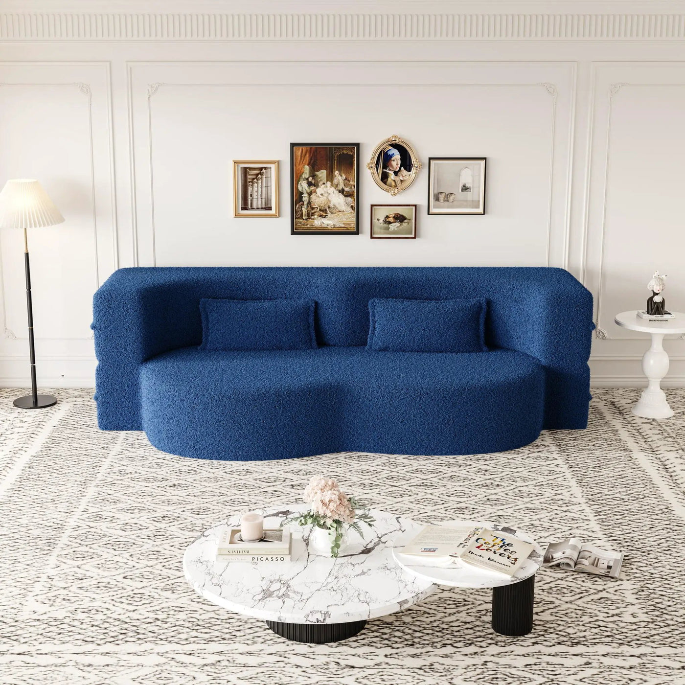 Modern Floor Sofa With Two Pillows Convertible Teddy Fabric Foam Filled Bed by HouseOfZazla