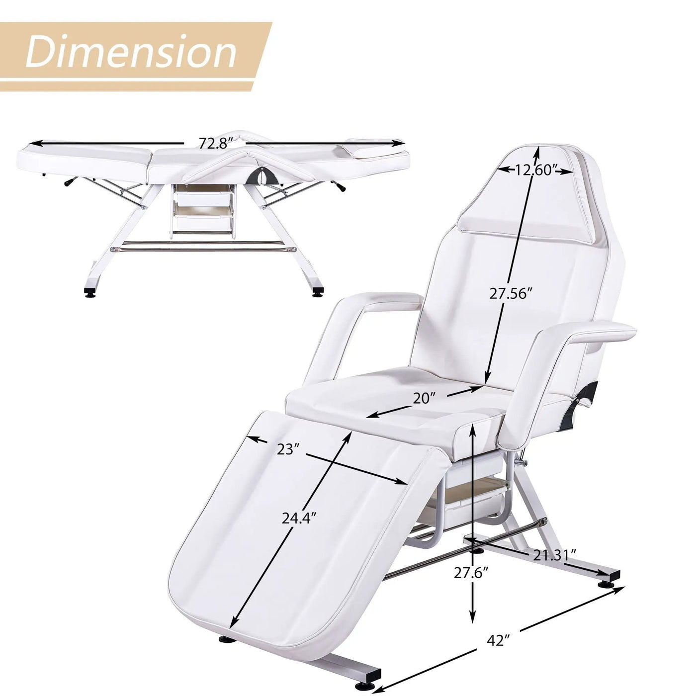 72.8" Massage Salon Tattoo Chair With Two Trays Esthetician Bed With Hydraulic Stool, Multi-Purpose 3-Section Facial Bed Table, Adjustable Beauty Barber Spa Beauty Equipment by HouseOfZazla