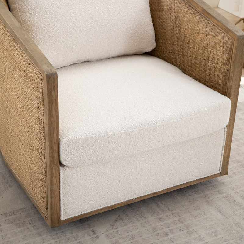 Swivel Barrel Chair, Comfy Round Accent Sofa Chair for Living Room, 360 Degree Swivel Barrel Club Chair, Leisure Arm Chair for Nursery, Hotel, Bedroom, Office, Lounge (Beige Boucle), photo 10 of 10