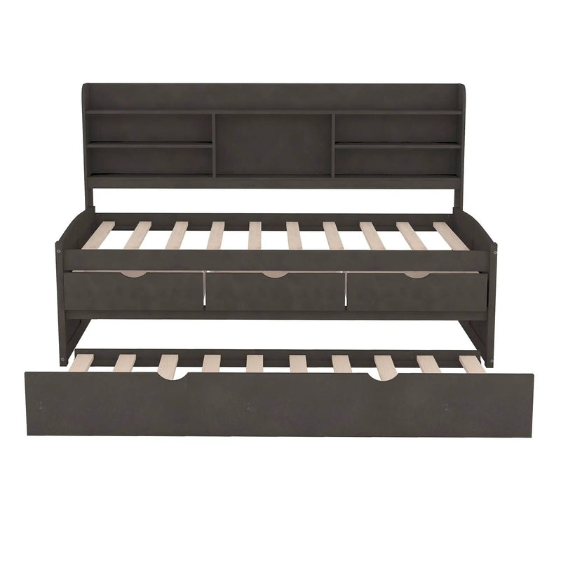 Captain Bed With Built In Bookshelves, 3 Storage Drawers, And Trundle by HouseOfZazla