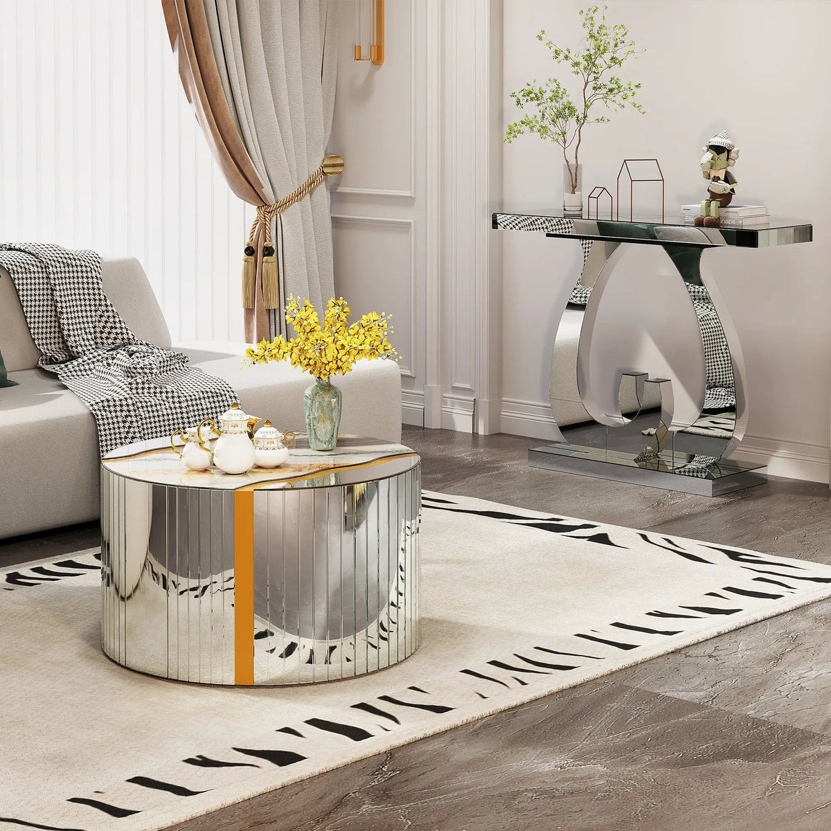 White Marble Pattern Round Coffee Table by HouseOfZazla