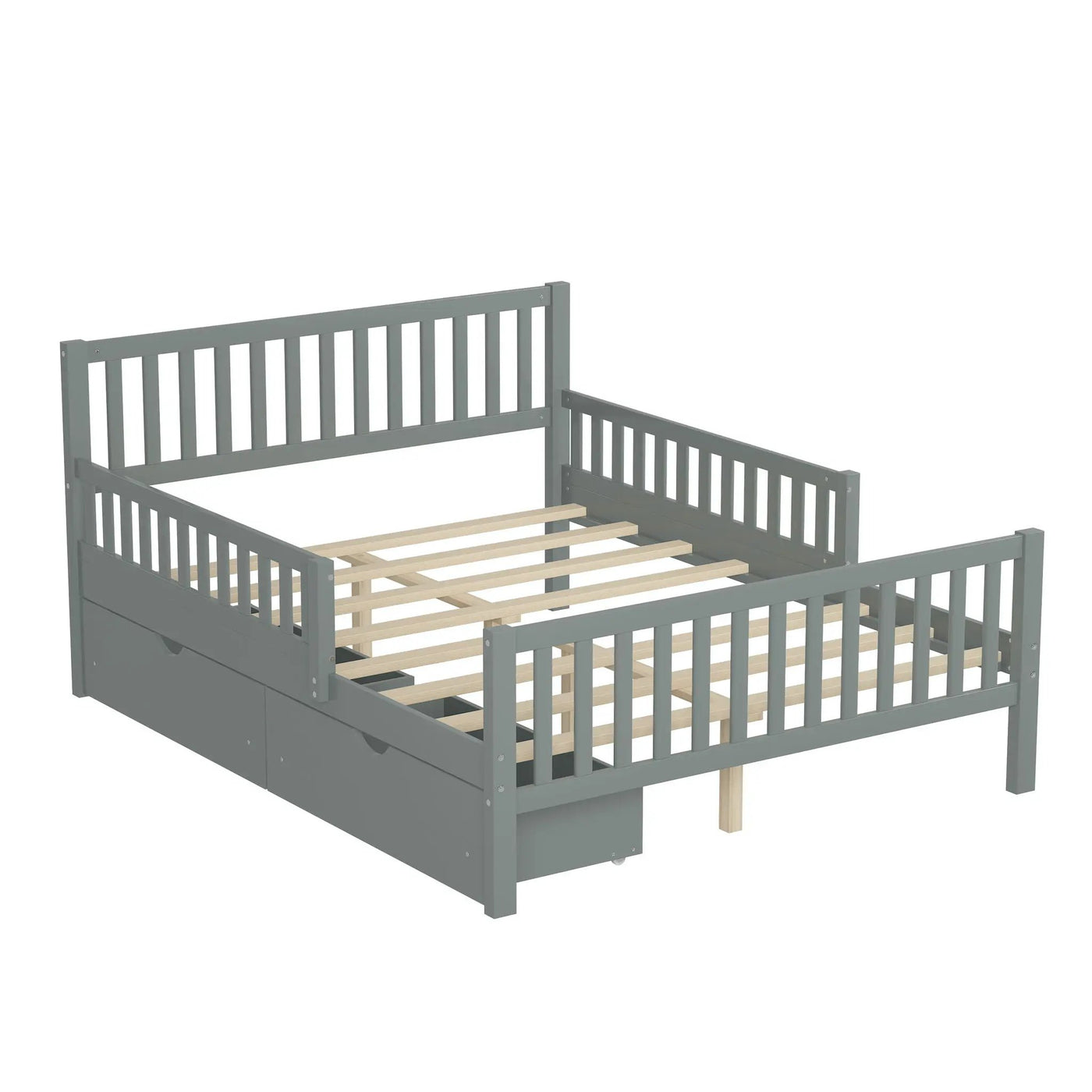Platform Bed With Guardrails On Both Sides And 2 Storage Drawers by HouseOfZazla