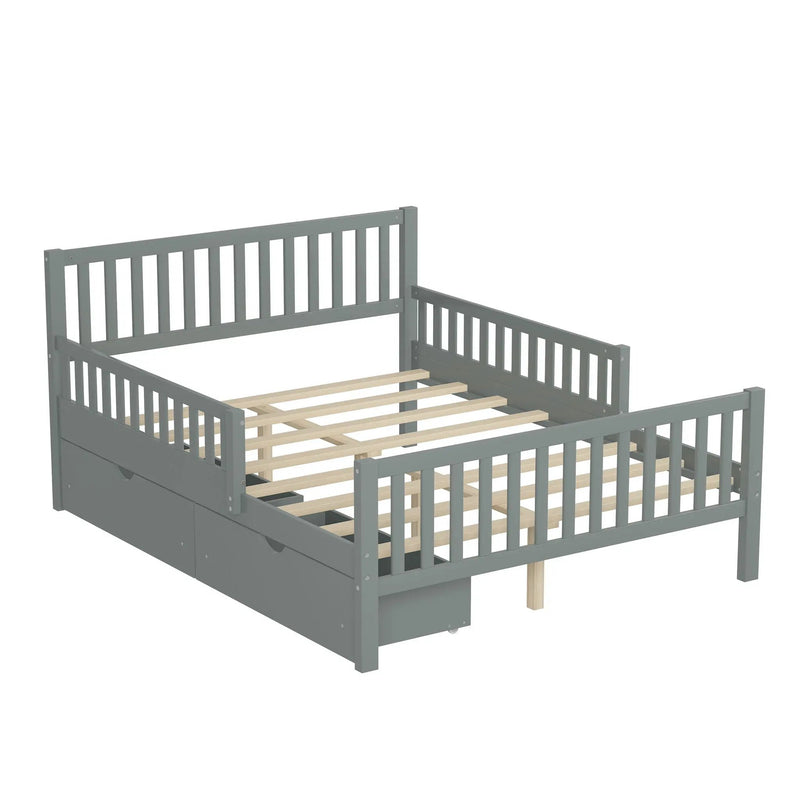Platform Bed With Guardrails On Both Sides And 2 Storage Drawers by HouseOfZazla