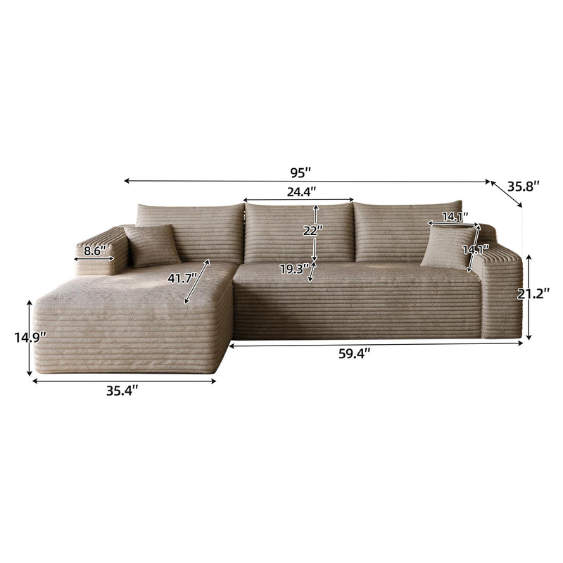 Cloud Sectional Sofa with No Assembly Required - Camel Plush Corduroy, 96", photo 5 of 9