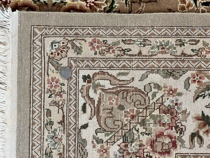 Sino Persian Rug 8x10, Soft Wool, Silk Highlights, Hand Knotted Vintage Carpet, Taupe & Ivory, Floral, Traditional Rug 8 x 10 by Jewel Rugs