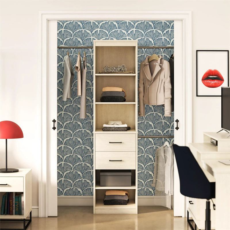 Kelly - 5 Shelf 2 Drawer Closet Organizer With 3 Adjustable Hanging Rods - Ivory by HouseOfZazla