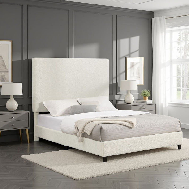 Queen Upholstered Headboard Platform Bed with Solid Wood Frame - White, photo 3 of 4