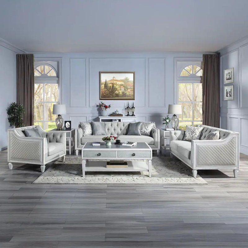 Katia - Loveseat With 2 Pillows - Light Gray Linen & Weathered White by Unique Piece Furniture