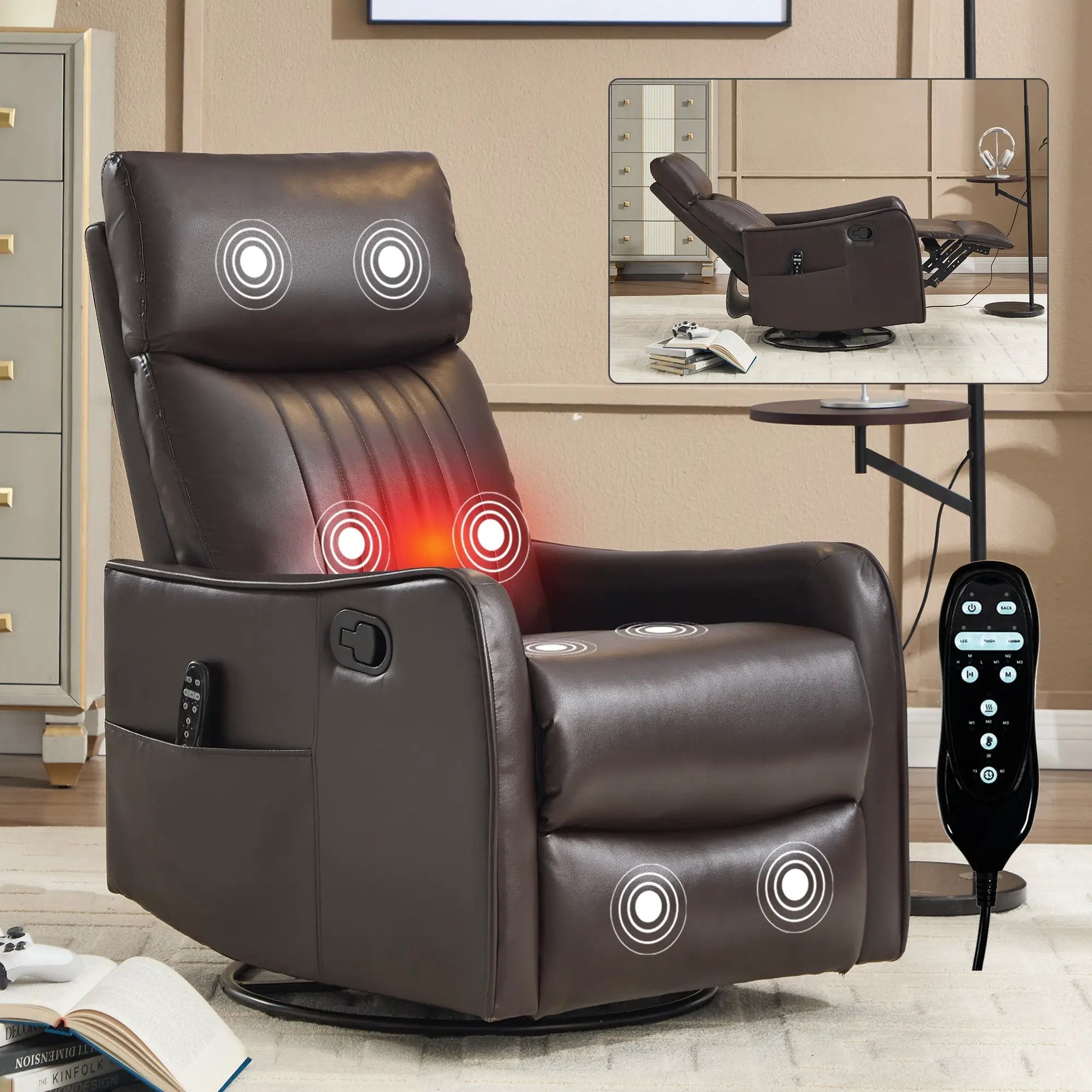 Brown Faux Leather Heat Massage Manual Recliner Chair by HouseOfZazla