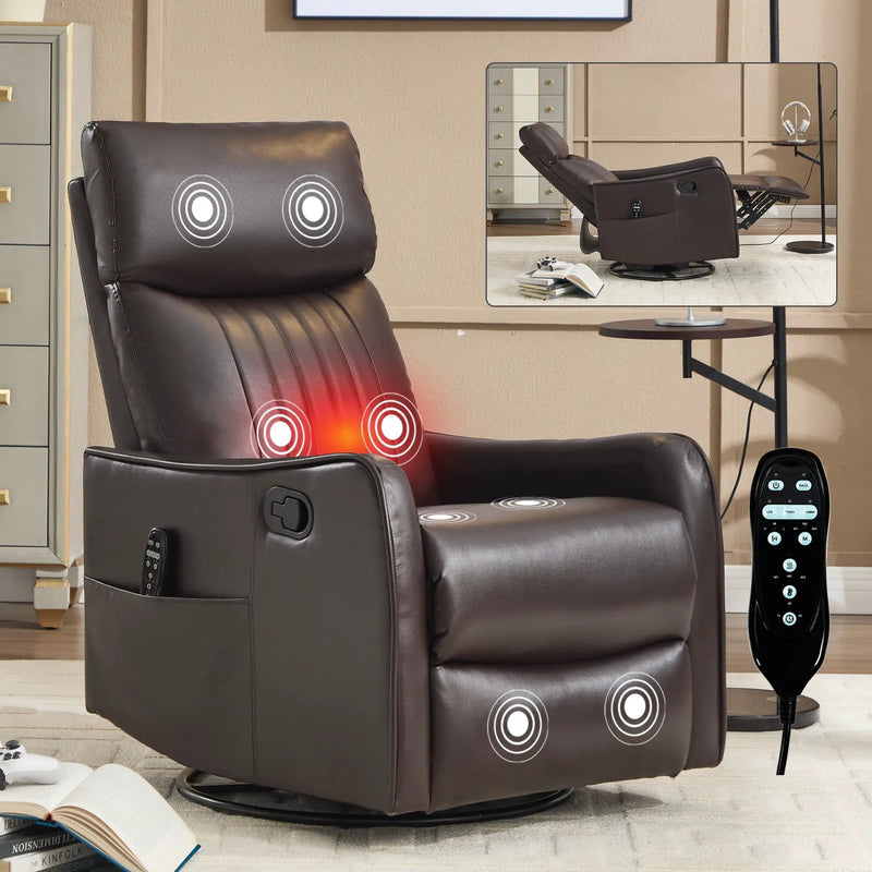 Brown Faux Leather Heat Massage Manual Recliner Chair by HouseOfZazla