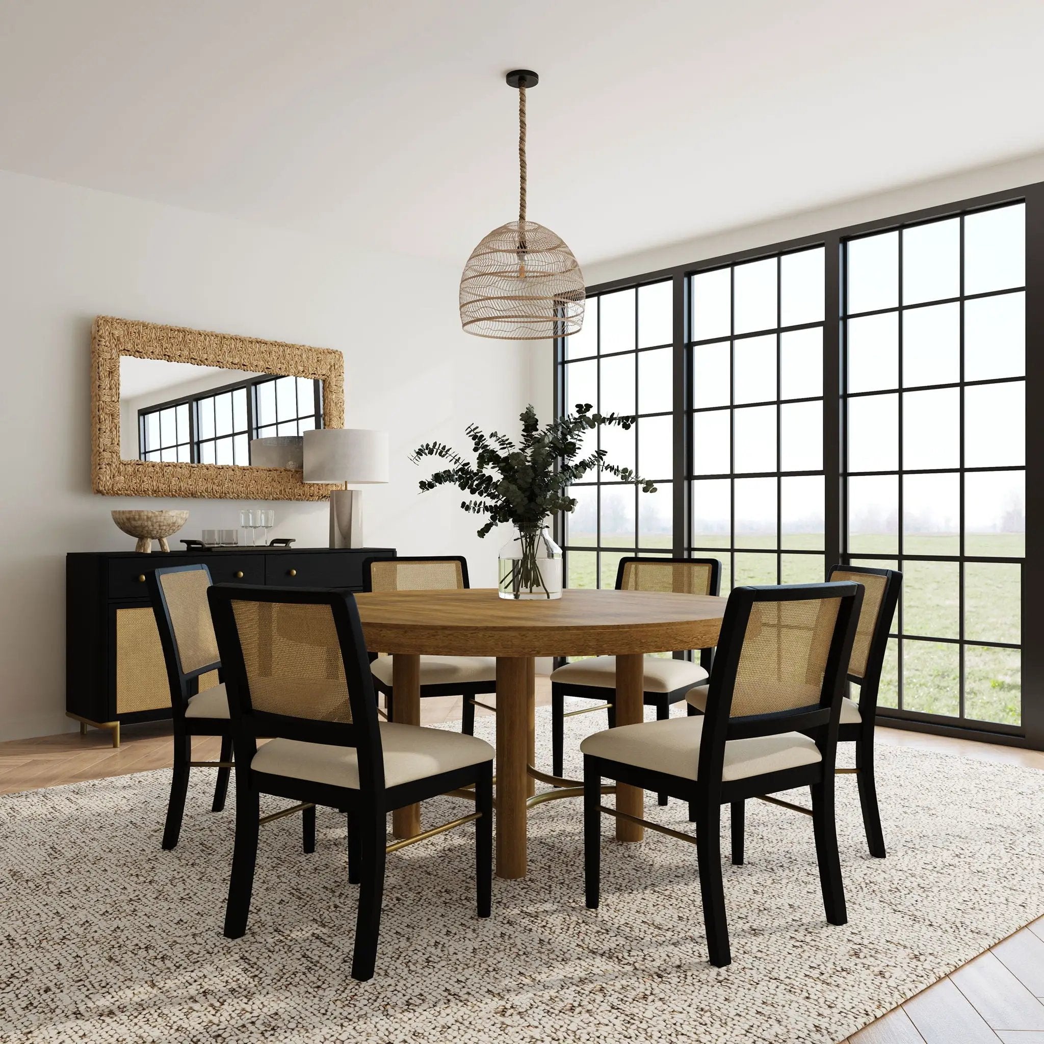 Arini 7-piece Round Dining Table Set Sand Wash and Black by Unique Piece Furniture