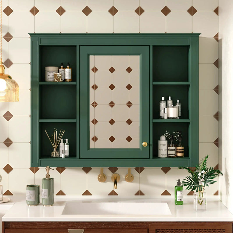 Wall Mounted Medicine Cabinet With Mirror, Storage Cabinet Featuring 6 Open Shelves And Adjustable Interior by HouseOfZazla