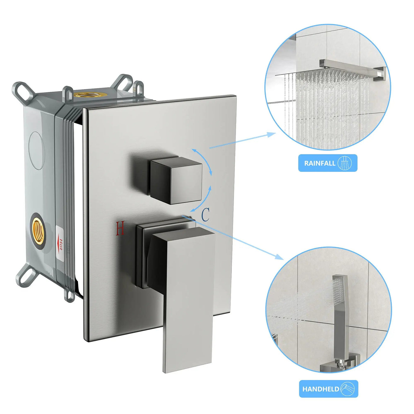 Dual Shower Head 10" Wall Mounted Square Shower System by HouseOfZazla
