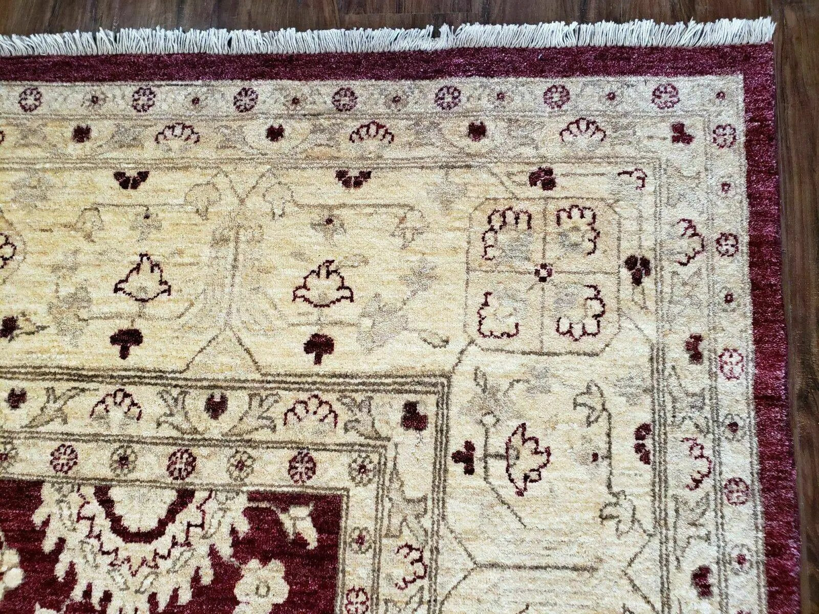 Pakistani Peshawar Rug 10x14, Handmade Chobi Carpet, Maroon & Beige by Jewel Rugs