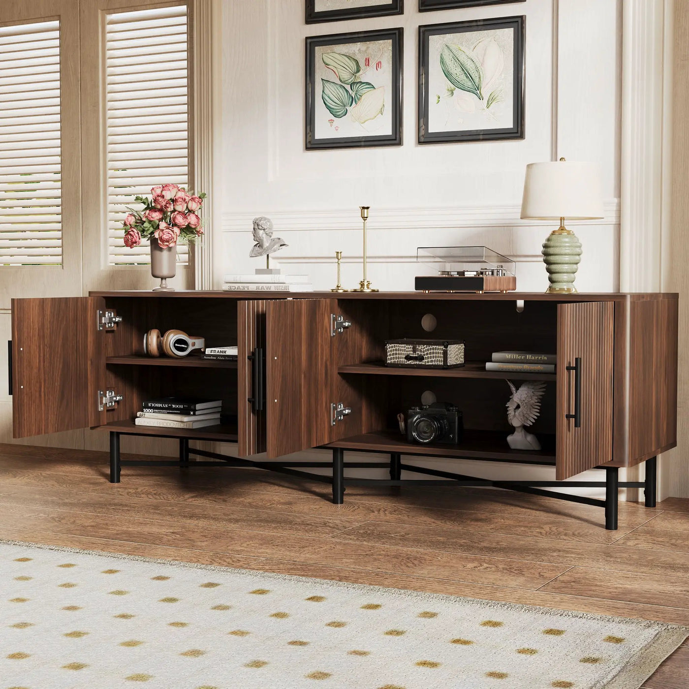4 Door TV Cabinet with Adjustable Shelves and Storage Spaces by HouseOfZazla