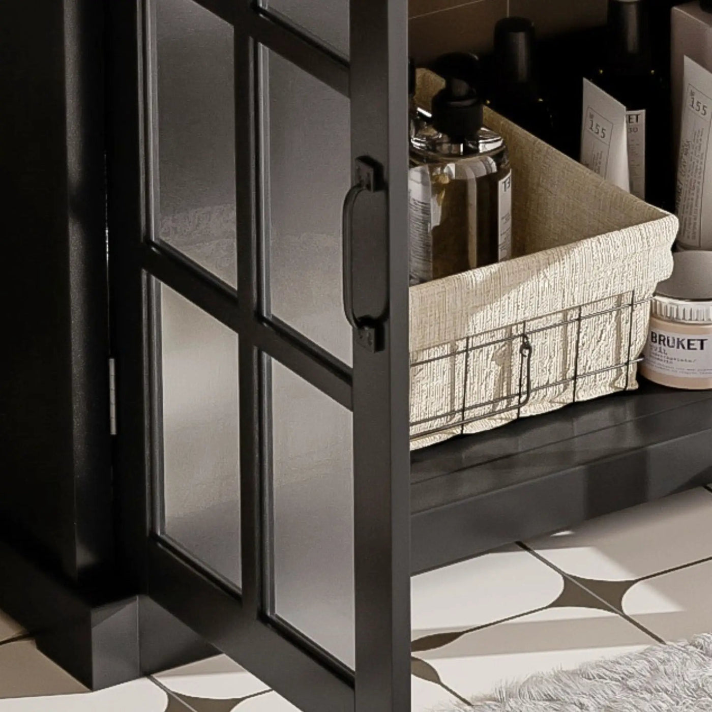 Modern Bathroom Vanity With Ceramic Sink, Tempered Blurred Glass Doors by HouseOfZazla