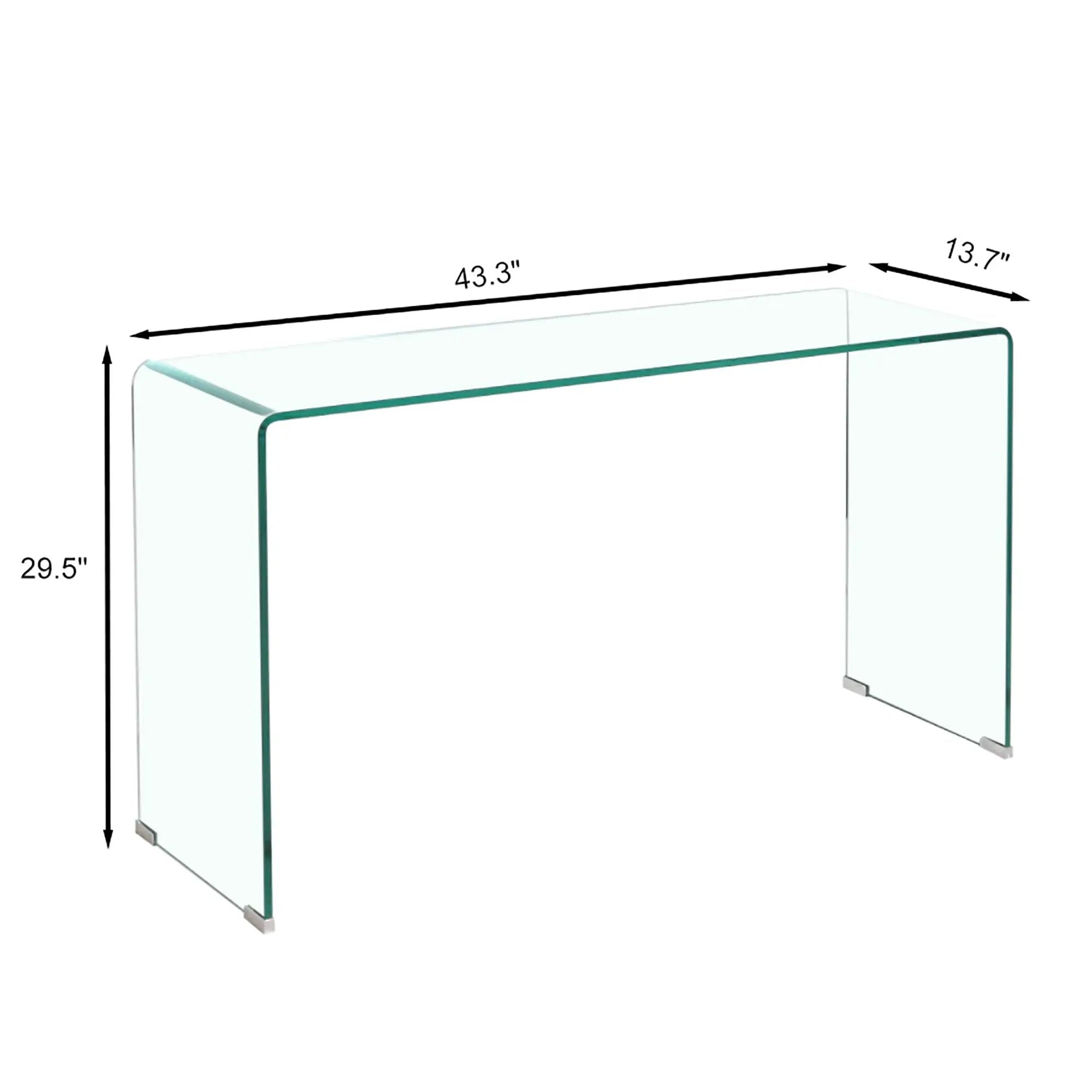 Elegant Transparent Tempered Glass Console Table With Rounded Edges, Modern Sofa Table - Clear by HouseOfZazla