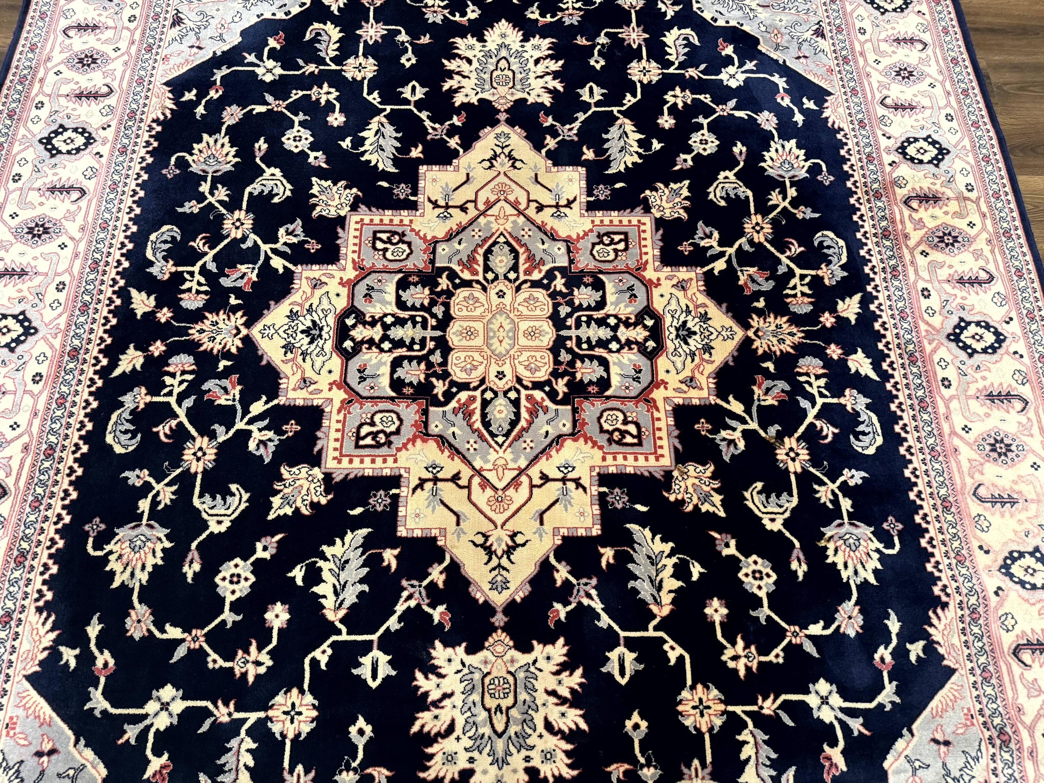 Karastan Rug 8x11 Navy Serapi, Kara Shah Rug, Navy Blue, Vintage Karastan Area Rug Wool Pile Karastan Rug by Jewel Rugs