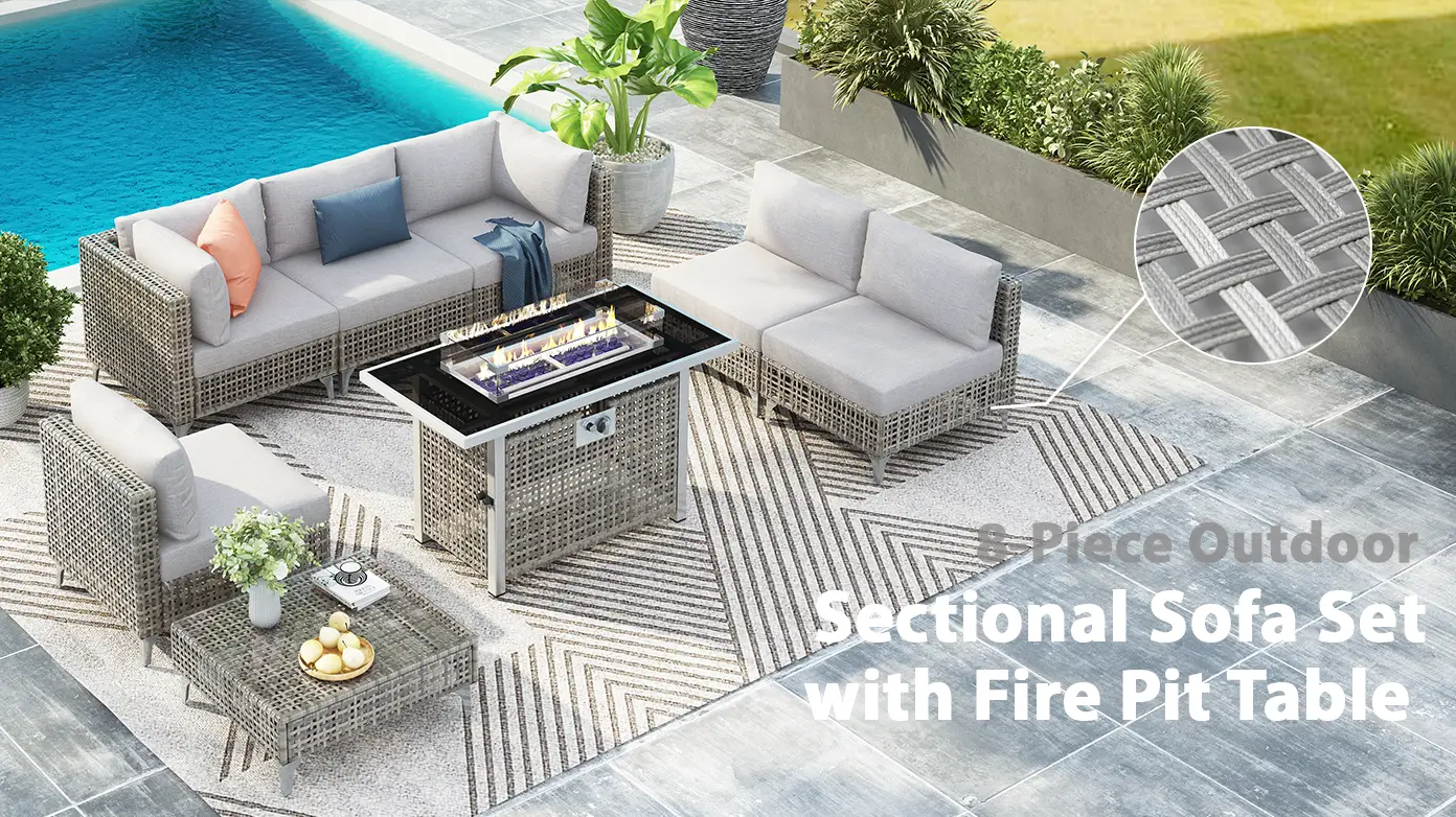 K&K Patio 8-Piece Patio Furniture Set with 43" Fire Pit Table by HouseOfZazla