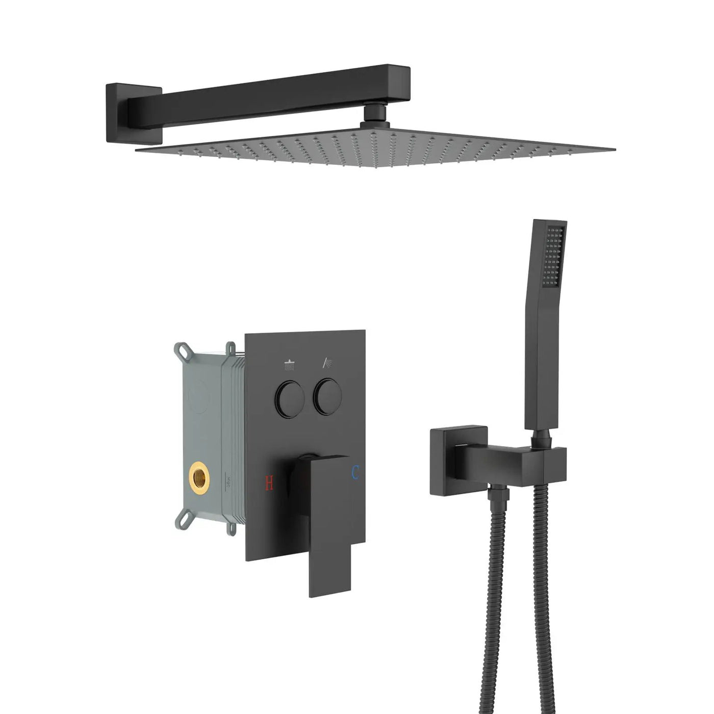 Dual Shower Head System With Square Rain Shower And Rough In Valve by HouseOfZazla