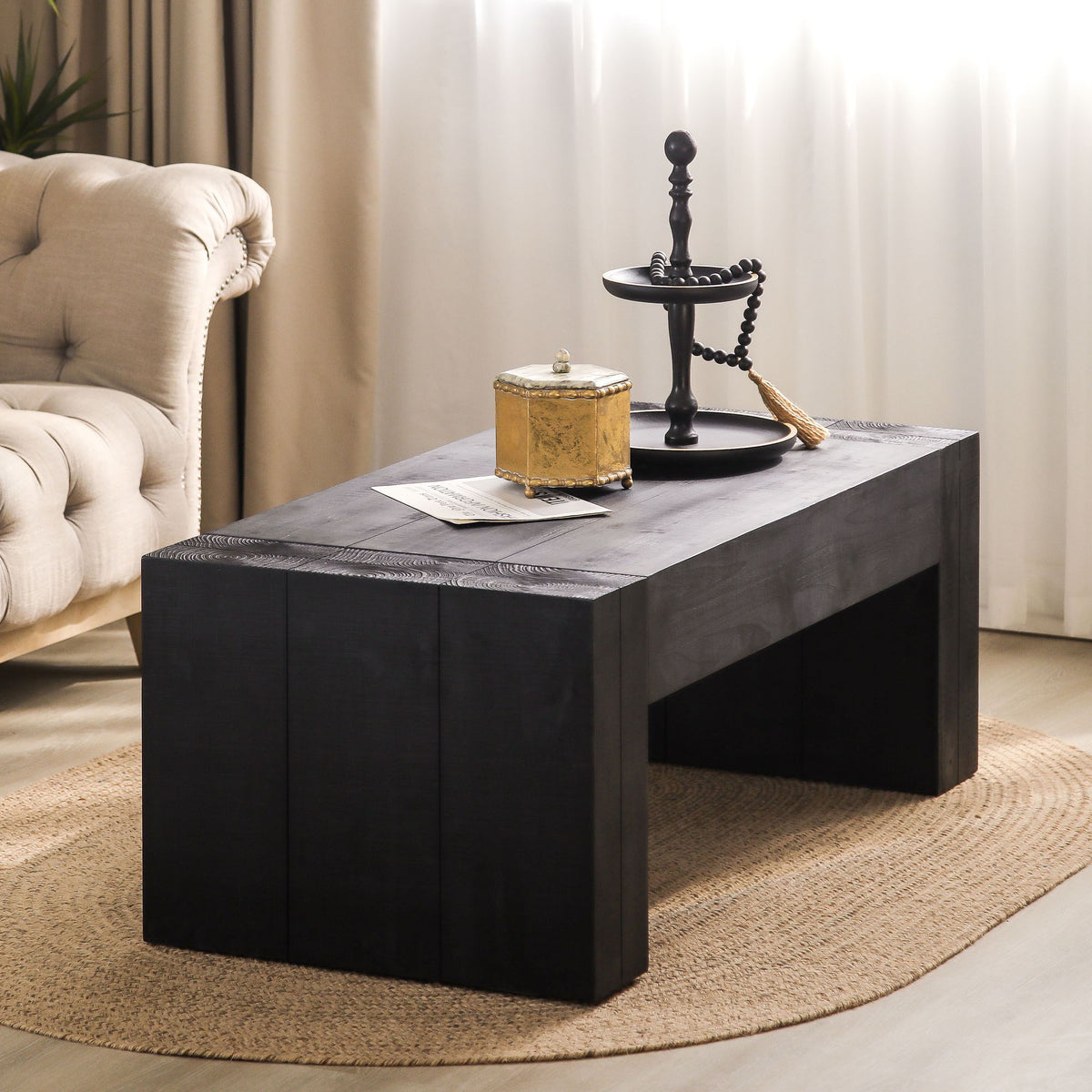 Minimalist Rectangular Center Table for Living Room with Wood Construction - Light Brown or Black, photo 3 of 8