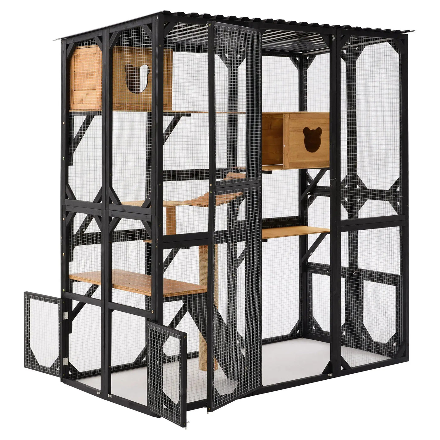 Outdoor Cat Enclosure With Sleeping Houses, Jumping Platforms, Scratching Post by HouseOfZazla