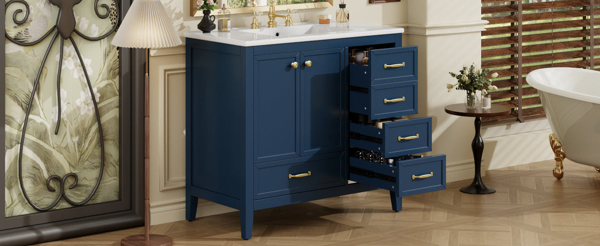 36" Bathroom Vanity with Ceramic Sink and Multi-Tier Storage - Blue, Black, or Grey, photo 4 of 10