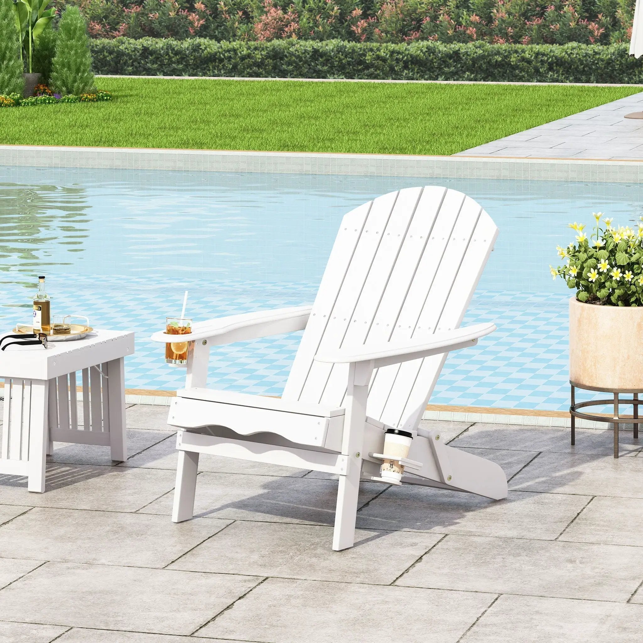 Zenithia Outdoor Foldable Adirondack Chair With 2 Cup Holders by HouseOfZazla