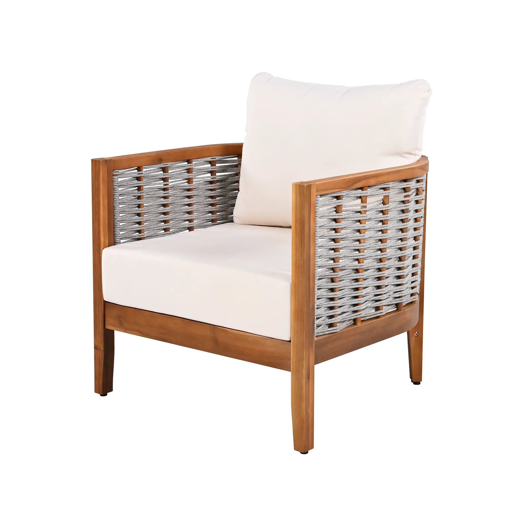 Outdoor Tub Design Armchair with Woven Rope and Acacia Wood by HouseOfZazla
