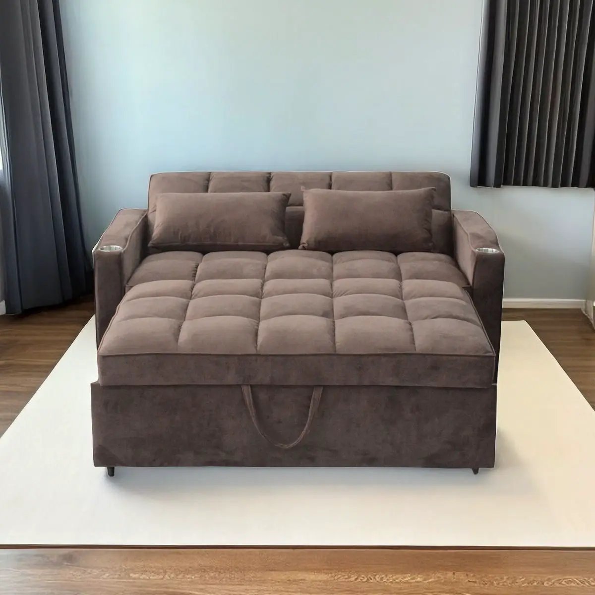 3 In 1 Convertible Sleeper Sofa Bed, Modern Fabric Loveseat Futon Sofa Couch With Pullout Bed, Small Love Seat Lounge Sofa With Reclining Backrest, Furniture For Living Room by Unique Piece Furniture