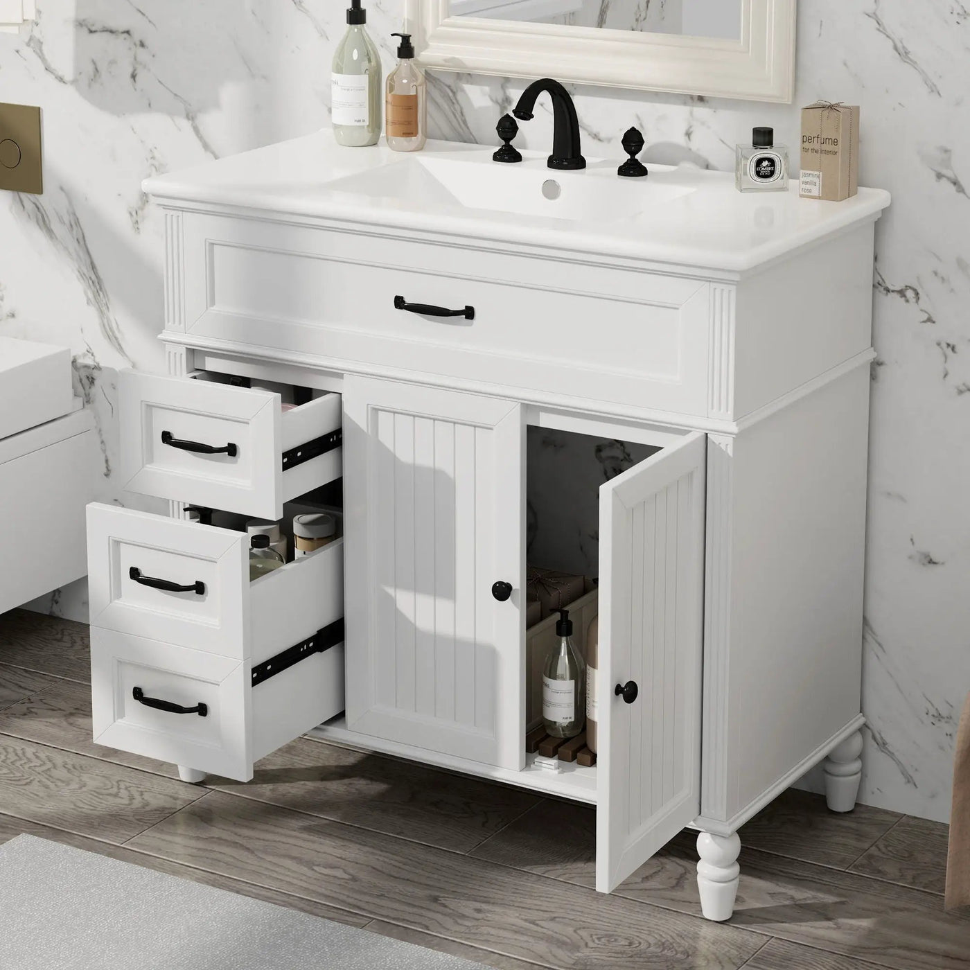 Bathroom Vanity With Sink, 2 Doors 2 Drawers, Freestanding Design by HouseOfZazla
