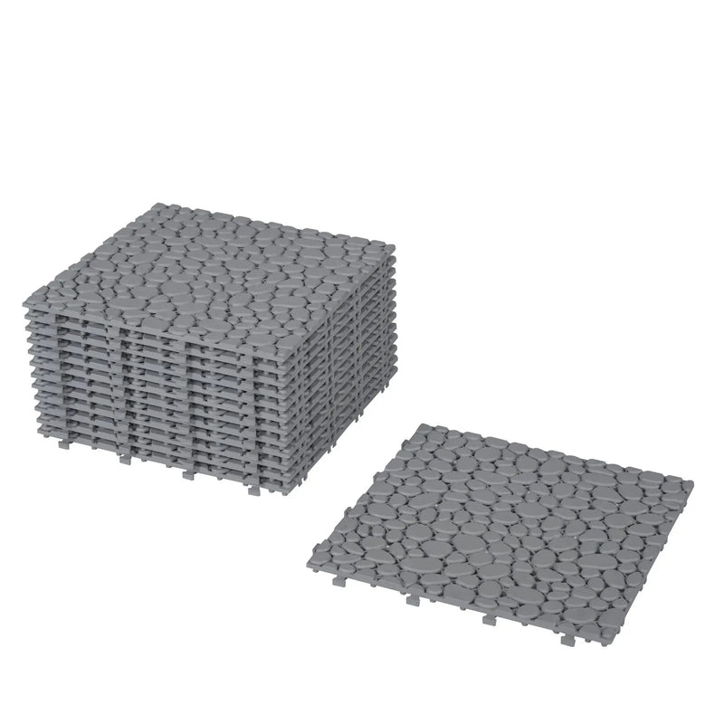 Interlocking Deck Tiles Plastic Waterproof Outdoor All Weather Anti-Slip Bathroom Shower Balcony Porch Strong Weight Capacity Upto 440 Lbs, Pebble Stone Pattern by HouseOfZazla
