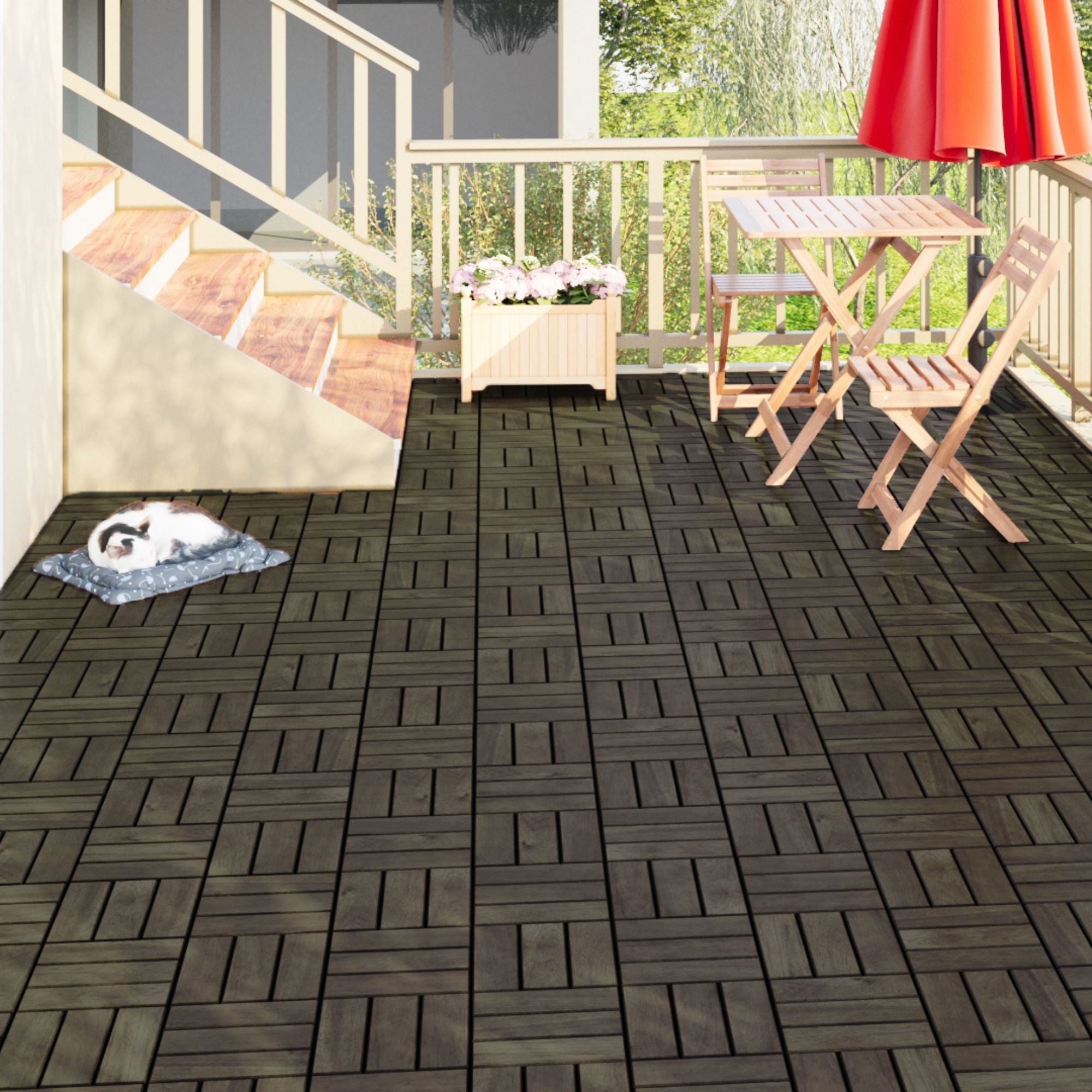 Acacia Wood Interlocking Deck Tiles Checker Pattern For Outdoor Flooring by HouseOfZazla