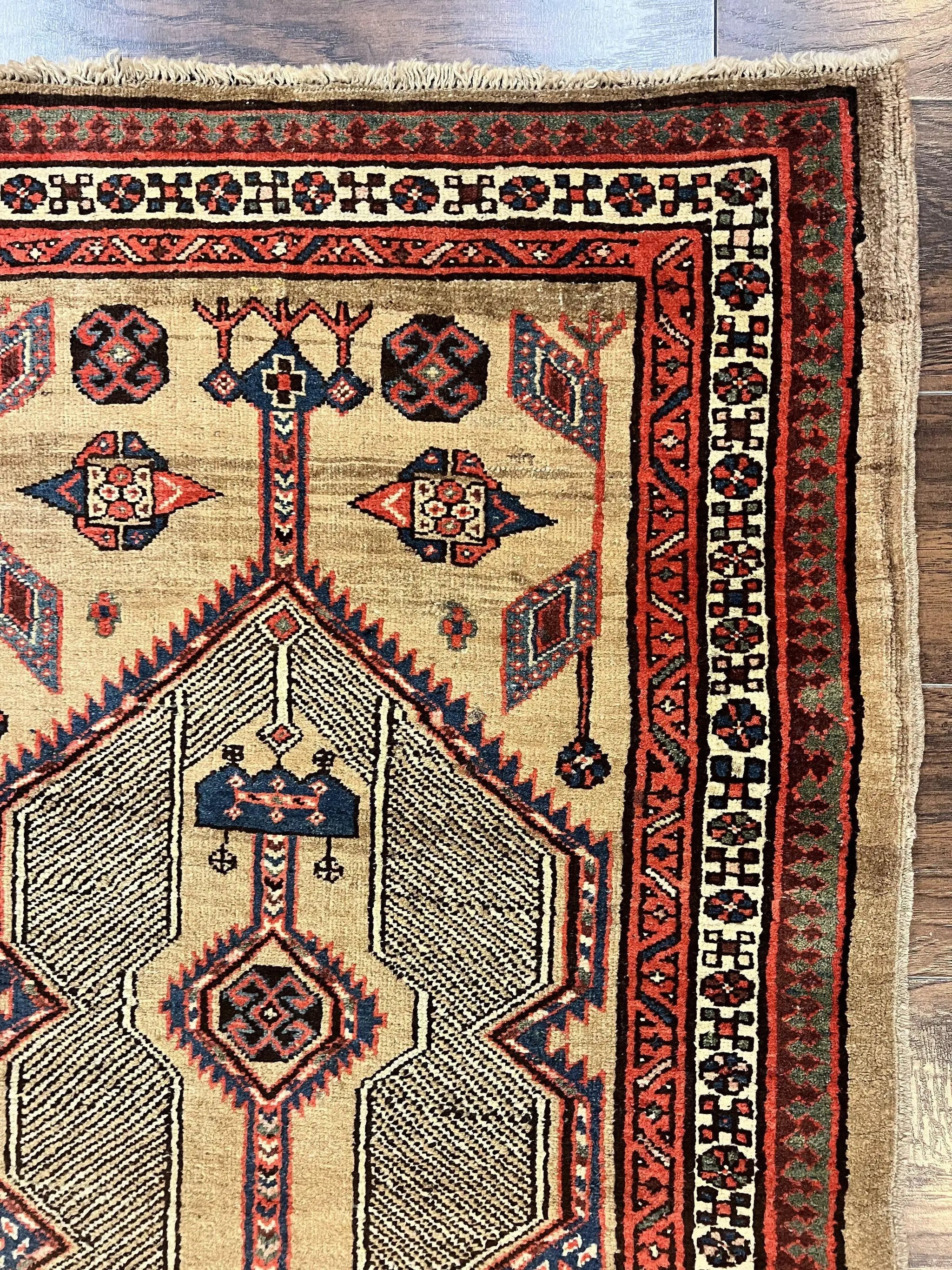 Antique Persian Runner 3 x 7, Camel Hair Runner 3x7 ft, Handmade Hallway Rug, Geometric Design, Tribal Rug, Persian Sarab Rug 3x7 by Jewel Rugs