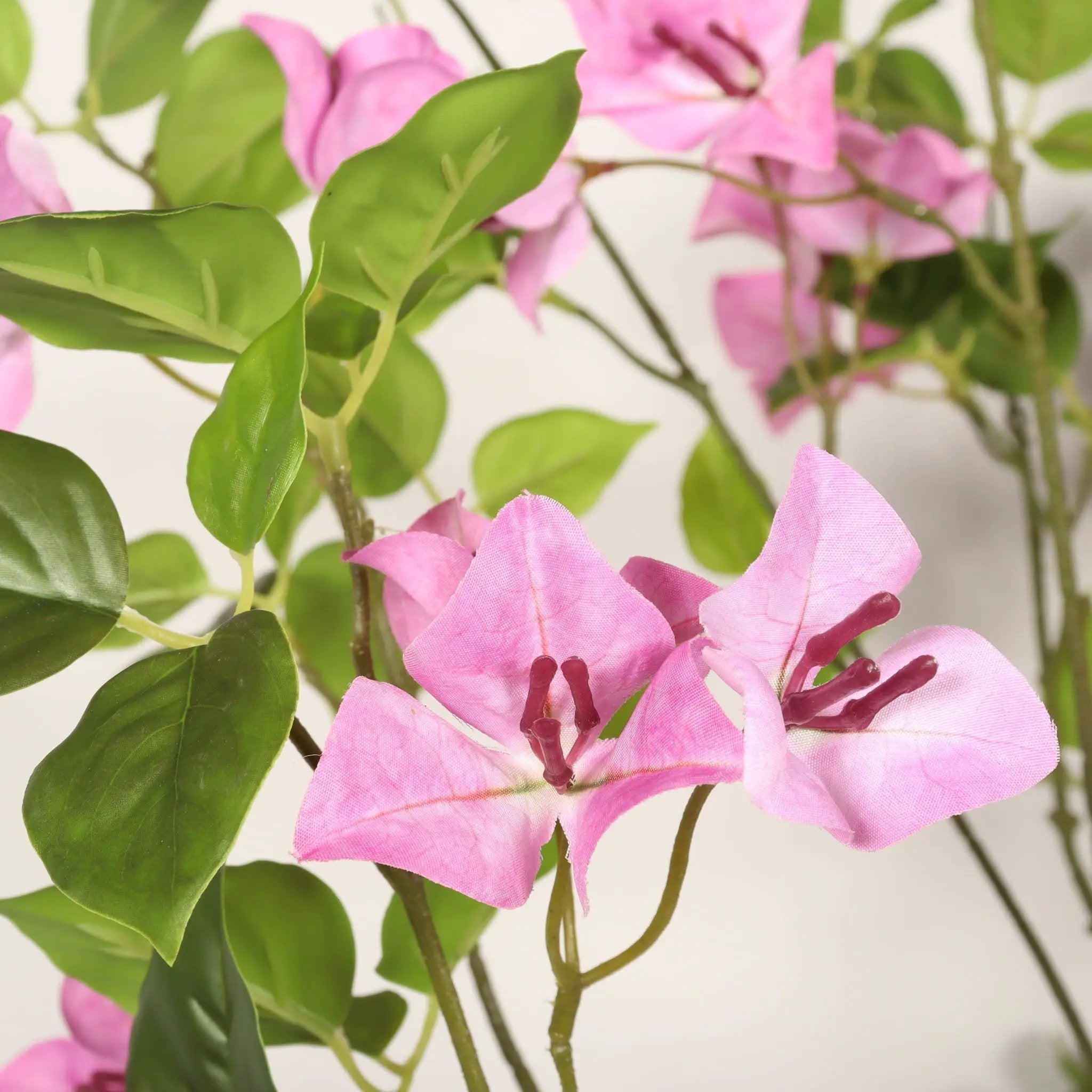 Artificial Bougainvillea Tree With Pot, Realistic Faux Flowering Plant Leaves And Blooms, Decor For Home Office - Green Leaves / Pink by Unique Piece Furniture