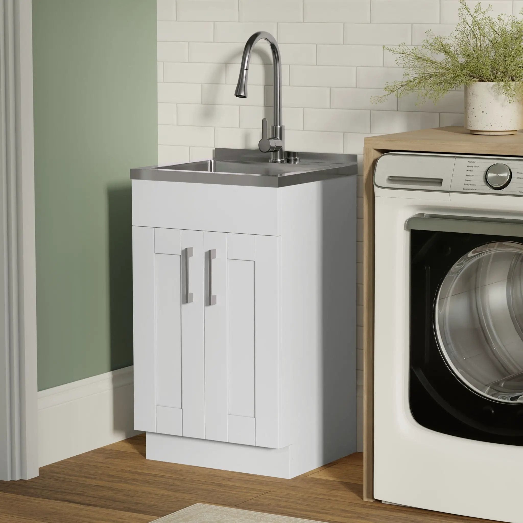 Modern Shaker All-In-One Laundry Utility Sink And Cabinet with Pull Out Faucet by HouseOfZazla