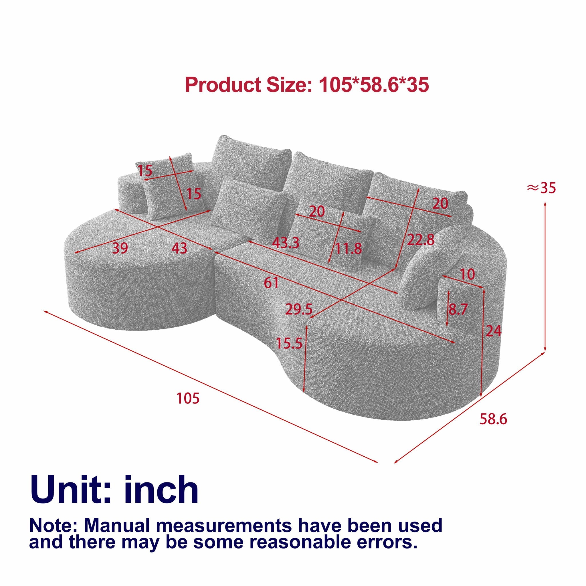 Curved Oversized Sectional Sofa With Extra Deep Seat by HouseOfZazla
