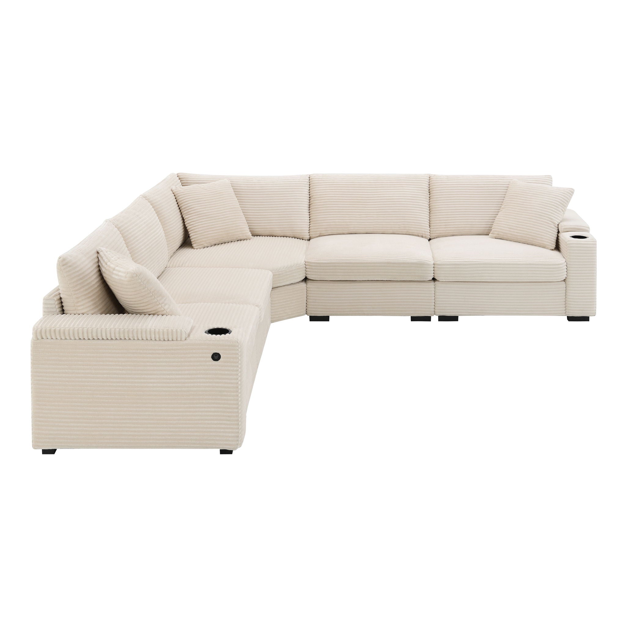 Convertible L Shaped Sectional Corner Couch With Armrest Storage Cup Holders USB Charger, Irregular Corner Oversized Comfy Modular Sofa by HouseOfZazla